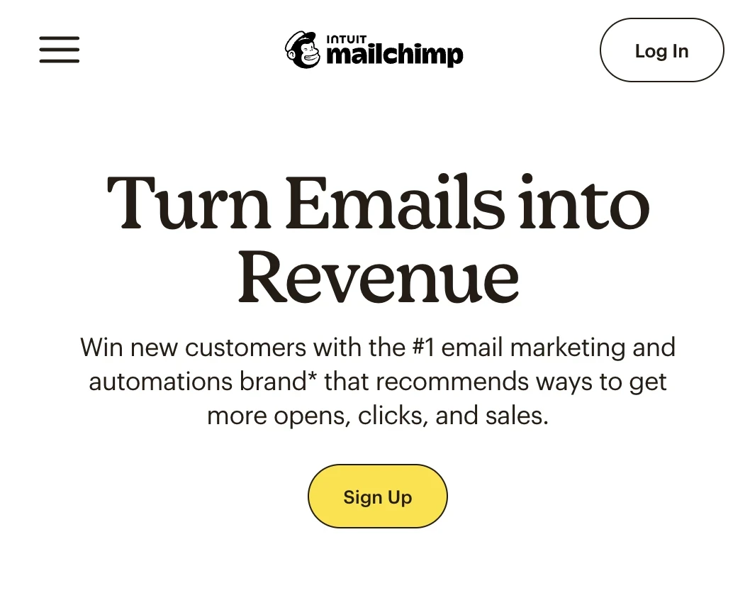 Домашняя страница Mailchimp