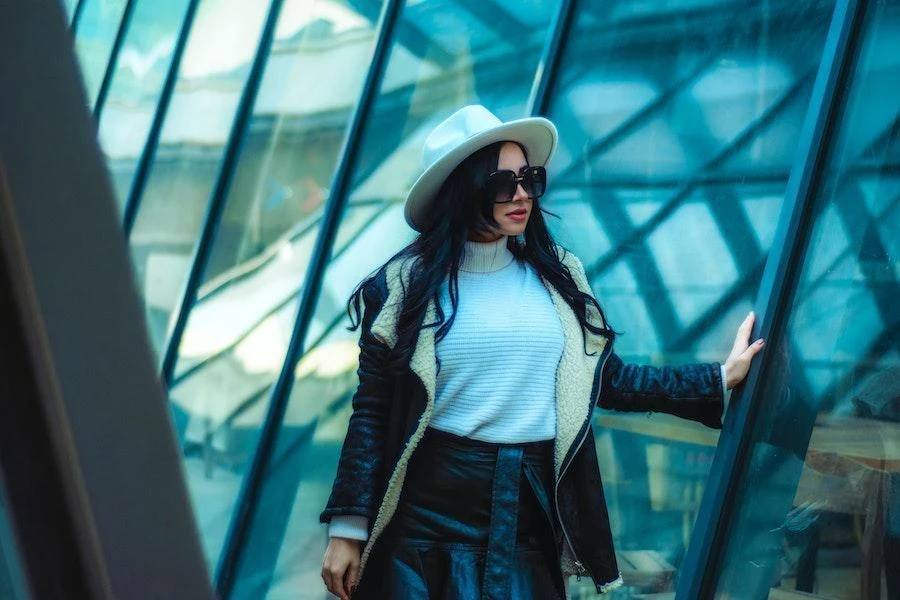 Stylish lady rocking a high-waisted leather skirt