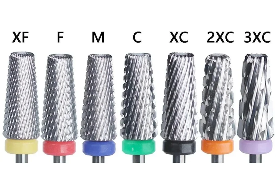 Different nail drill bits with color codes