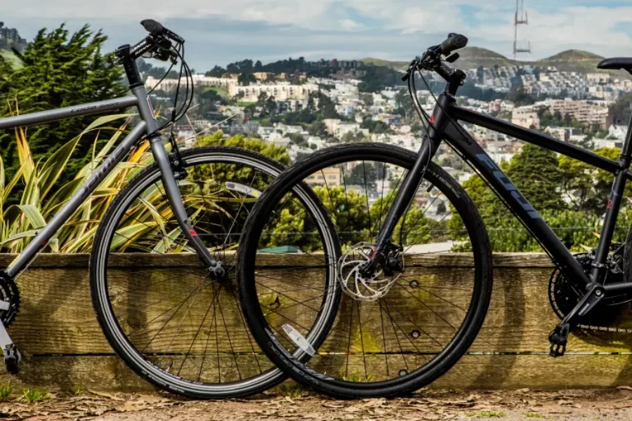 a photo of two hybrid bikes