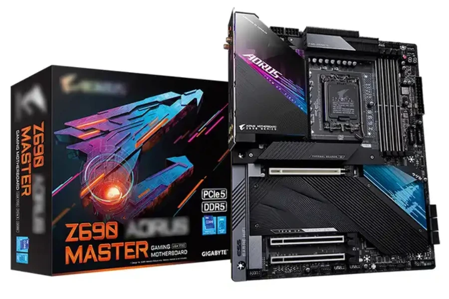 Motherboard Gigabyte Z690 dengan latar belakang putih