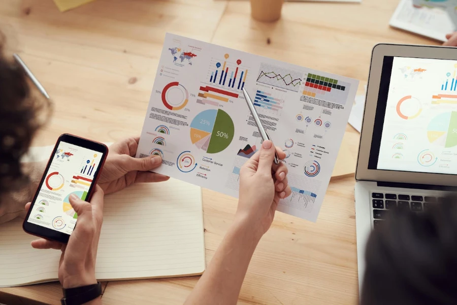 screen showing analytical charts and trends