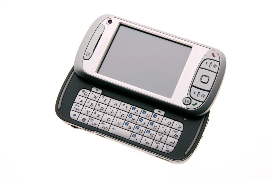 Slider phone with slider open revealing physical keyboard