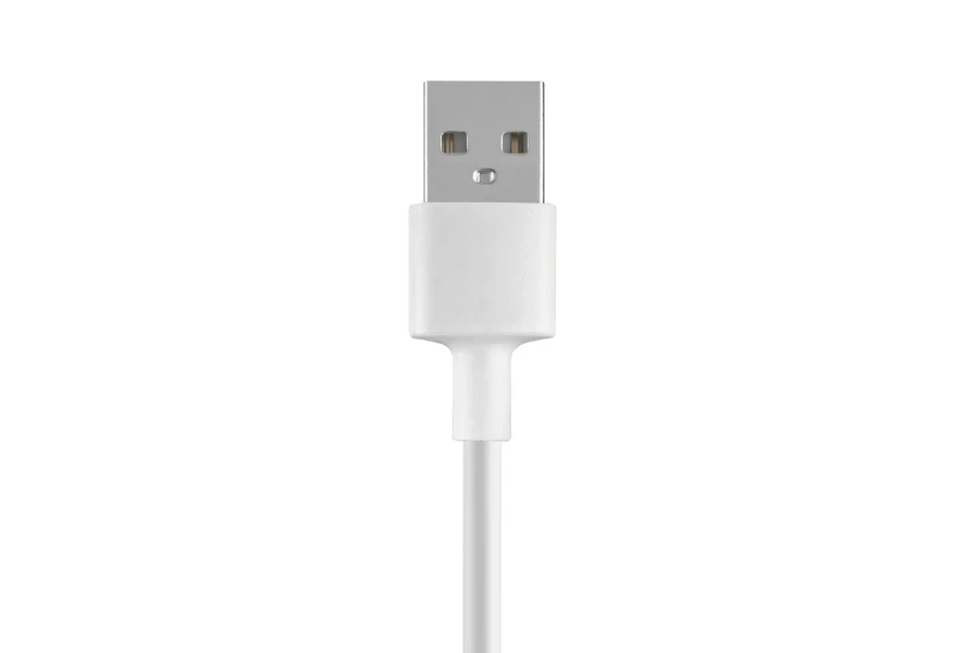 White USB cable on white background