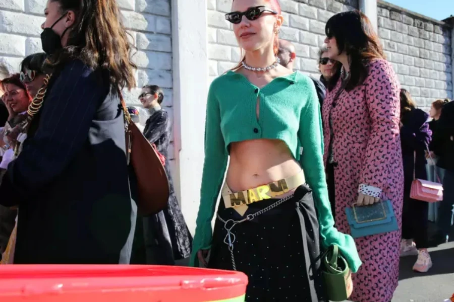 woman wearing statement belt