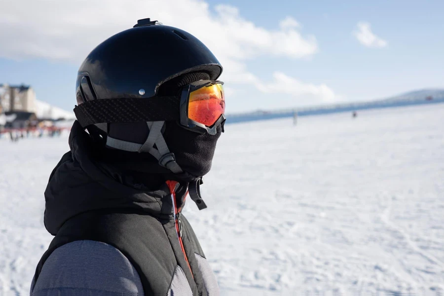 a skier wearing a mask.