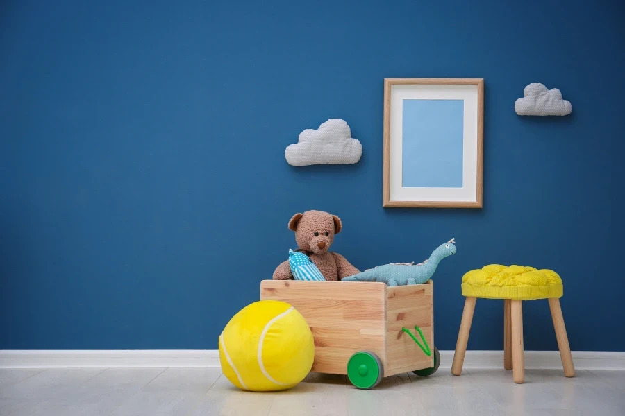 A wooden toy storage wheel