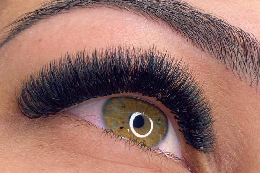 Female with well-carved eyebrow and mega volume eyelashes