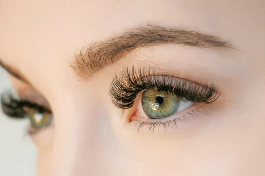 Lady wearing hybrid eyelash extensions