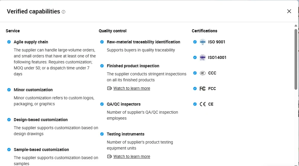 Servicios y certificaciones de productos proporcionados por un fabricante.