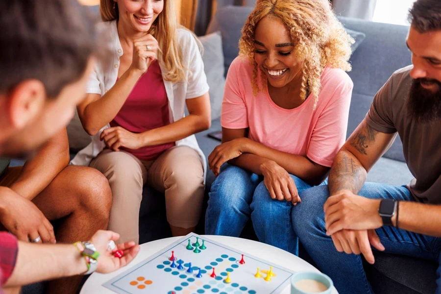 Friends play ludo