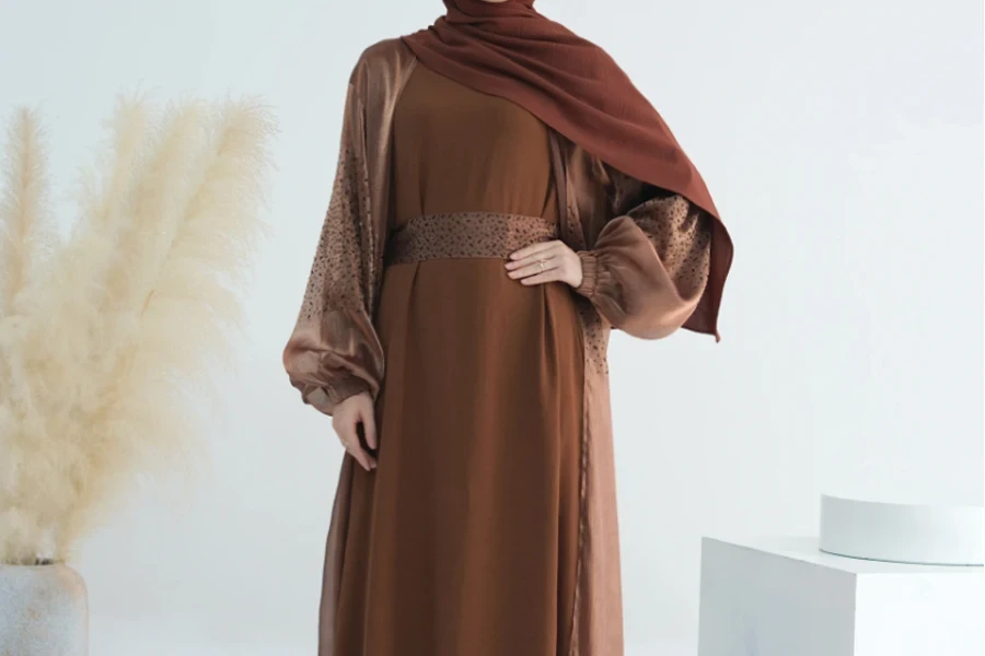 Loriya Luxuriöses 2-teiliges Abaya-Set mit islamischer Kleidung im Steindesign