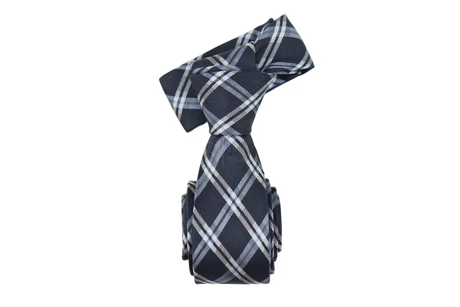 Navy and White Skinny Silk Plaid Tie