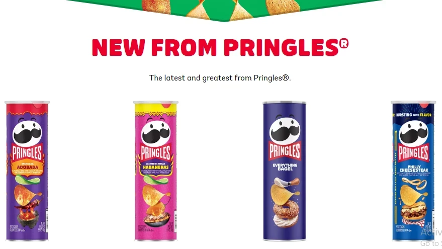 Una página del sitio web de Pringle que muestra el empaque de su producto.