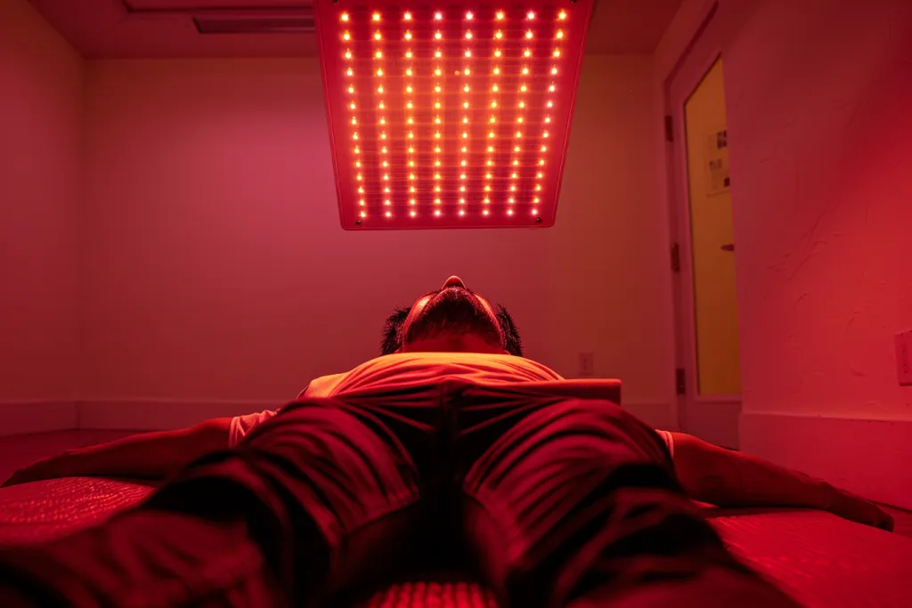 receiving LED light therapy