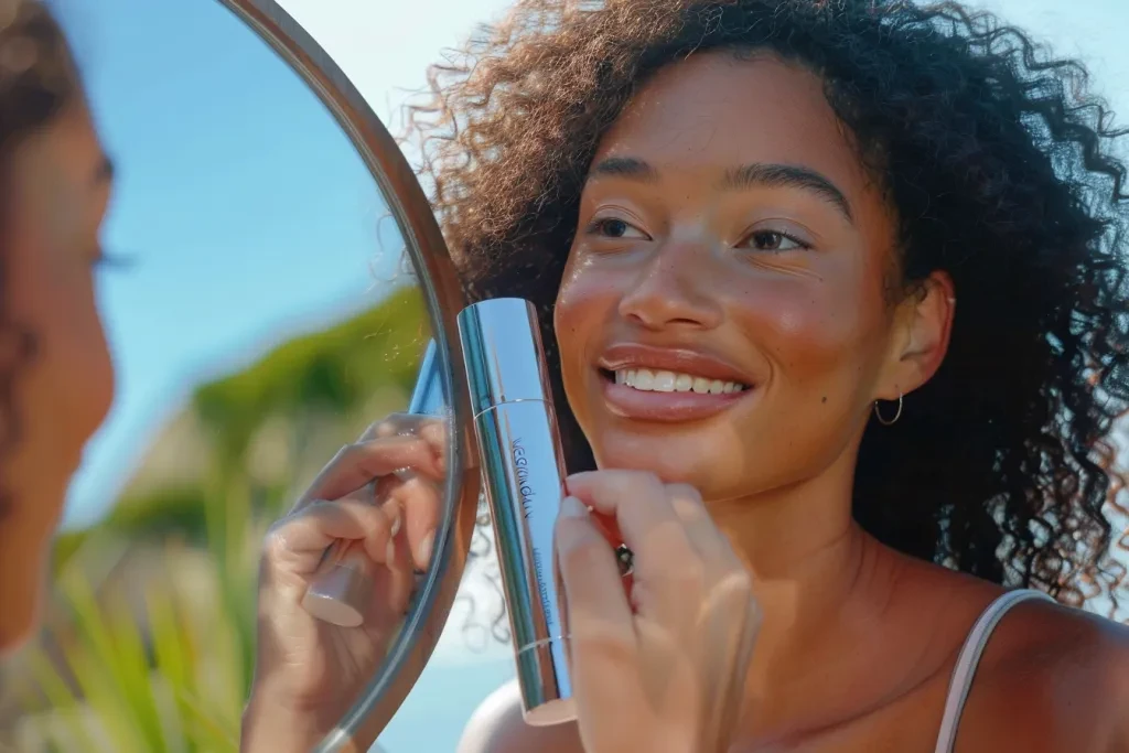 An African American woman applying face serum