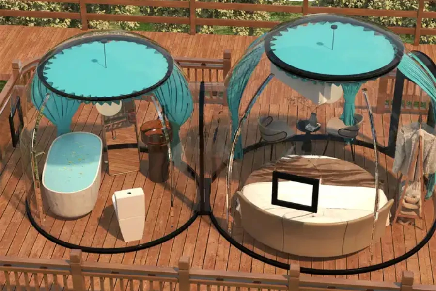 2-комнатная глэмпинг-палатка с прозрачным пузырьковым куполом для наблюдения за звездами