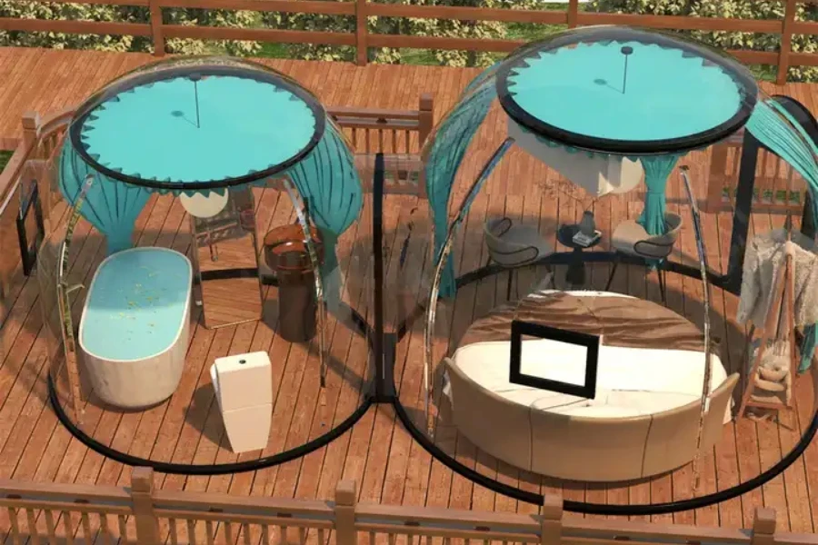 Tienda glamping con cúpula de burbujas transparente de 2 habitaciones para contemplar las estrellas