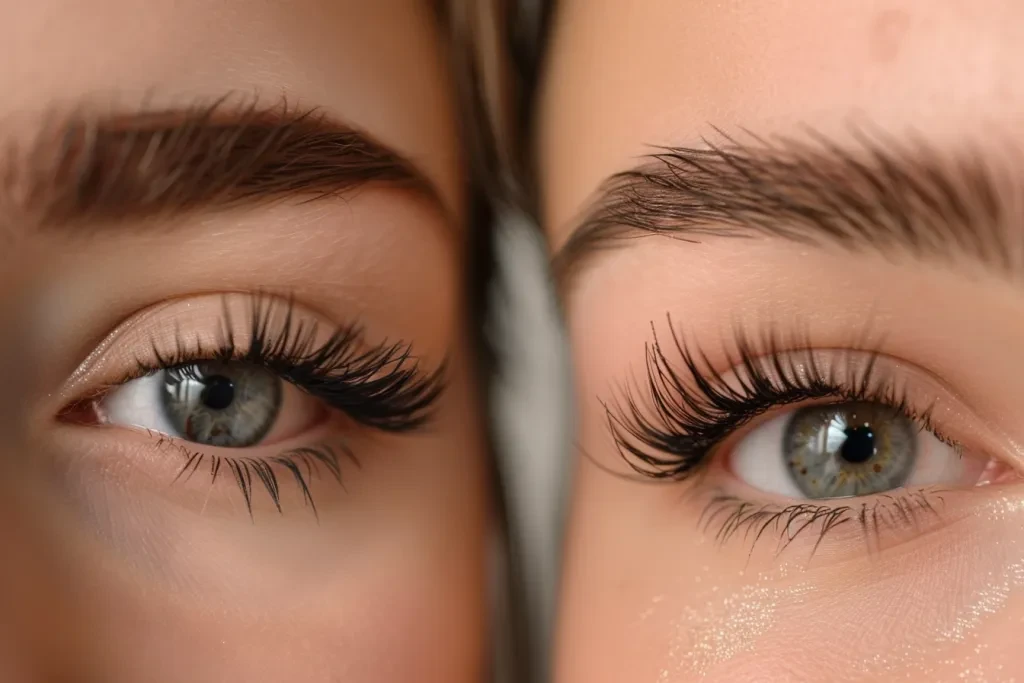 The left side of the picture shows an eye with full and thick eyelashes