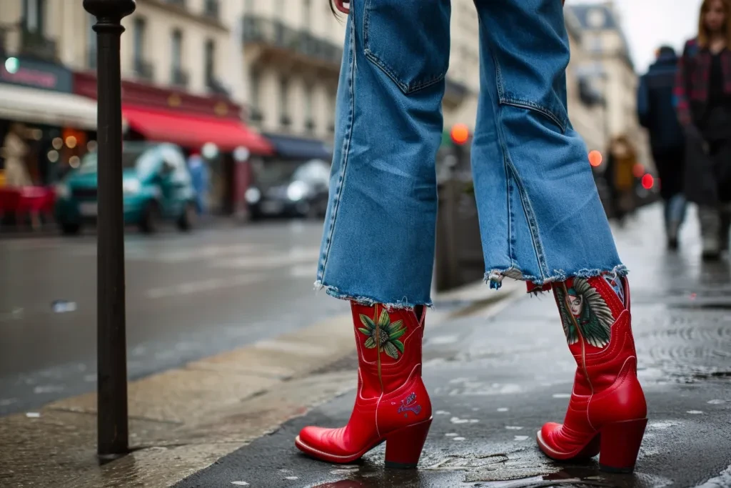 Street style photo of a woman in blue jeans