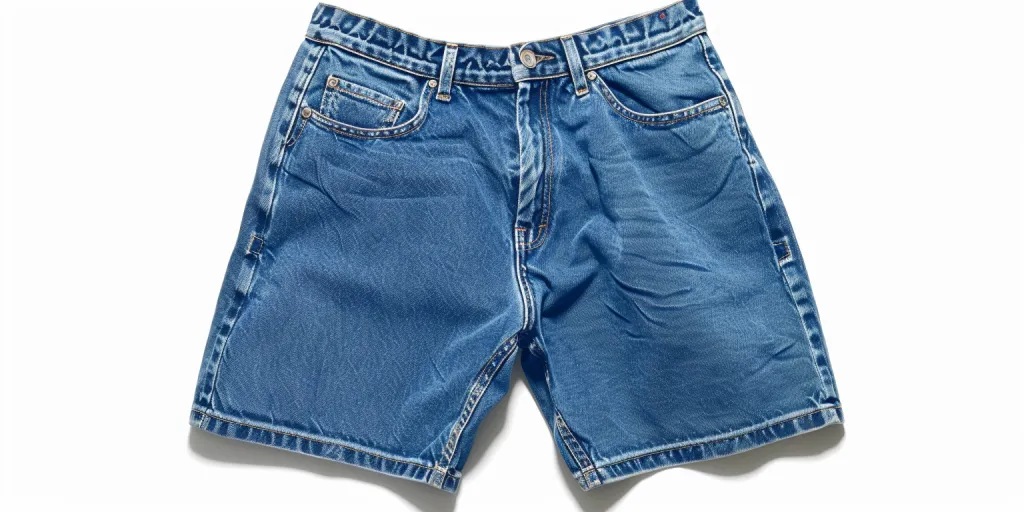 Um par de shorts em jeans azul