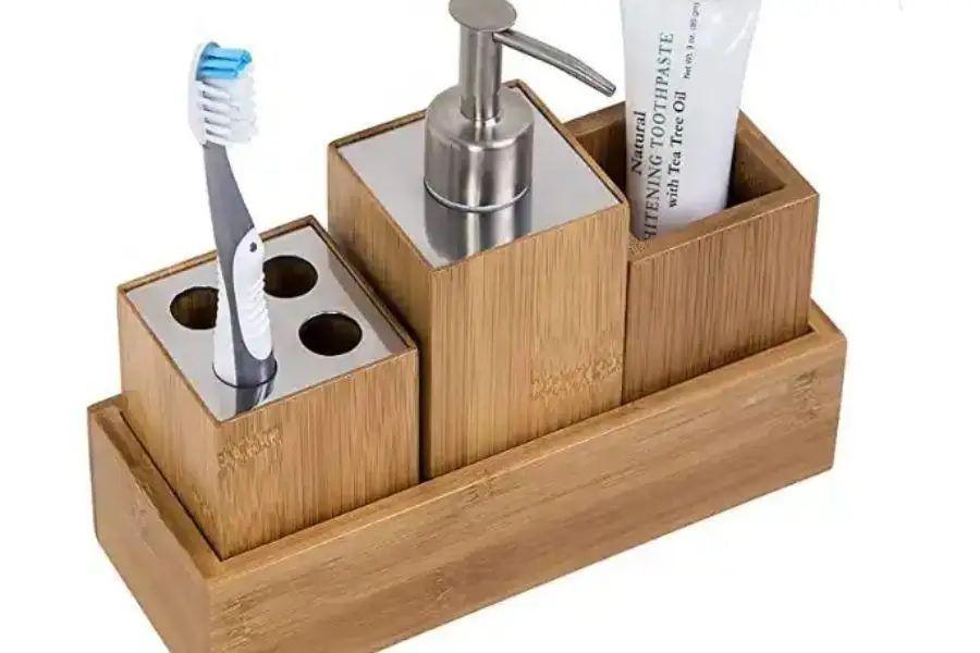 A bamboo sink toothbrush holder box set