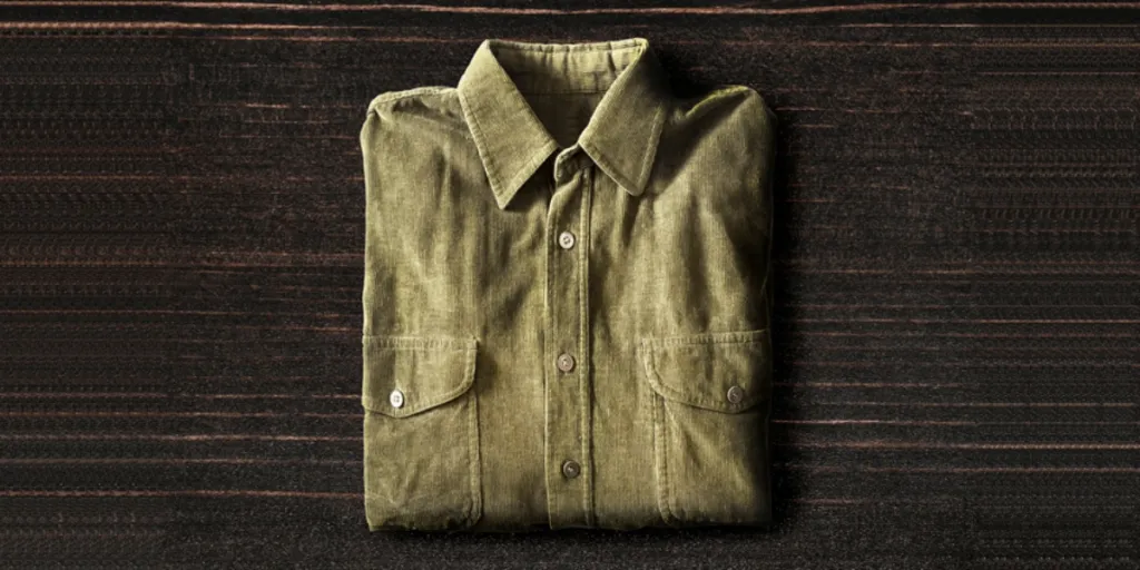 Una camicia di velluto a coste verde piegata
