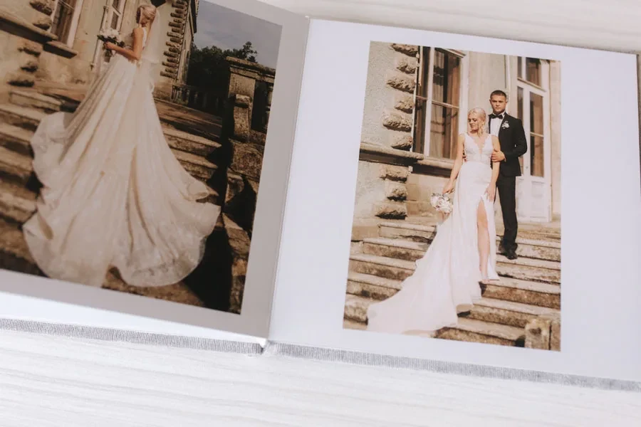 A large photo album placed on a table