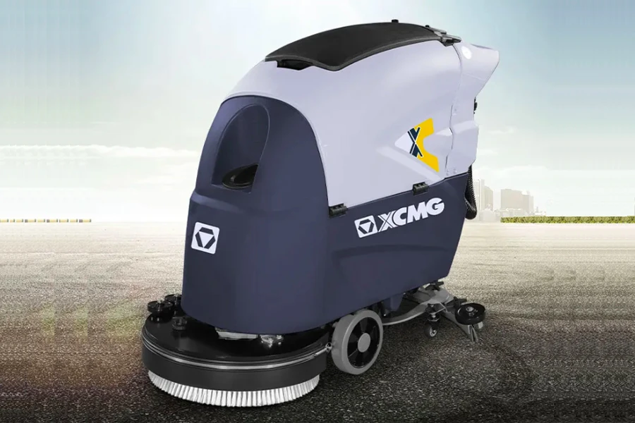 A walk-behind floor scrubber with rotary brush