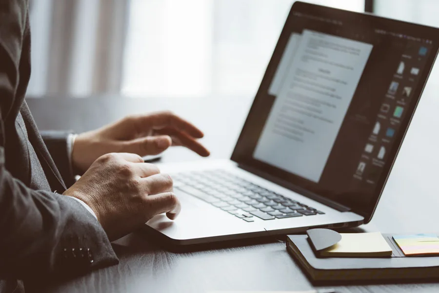 Businessman working on a laptop