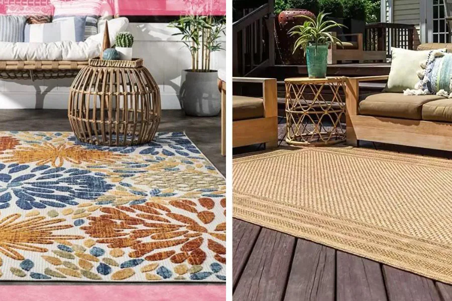 I tappeti da esterno colorati e semplici si adattano a diversi design