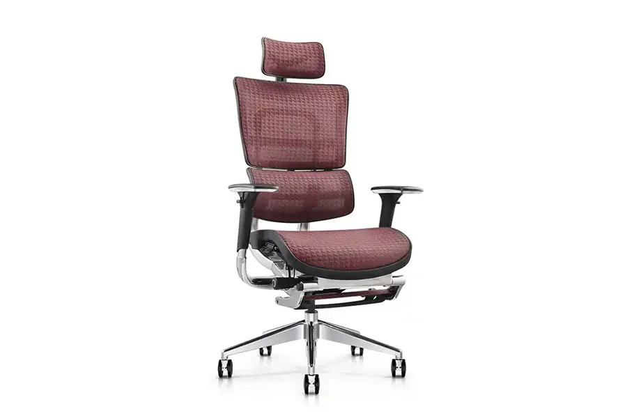 Ayarlanabilir özelliklere sahip bordo renkli yönetici ergonomik sandalyesi
