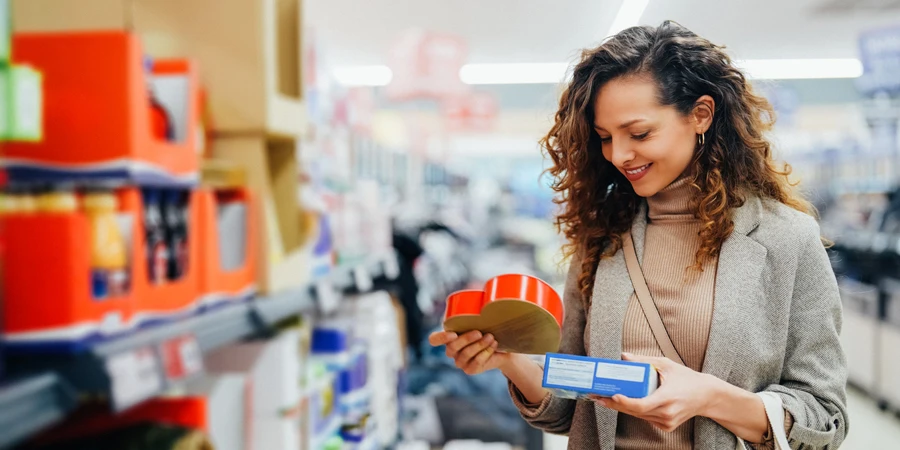 Mulher da geração millennial fazendo compras no supermercado