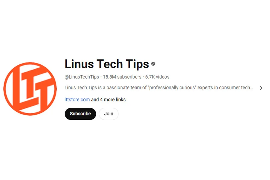 Tangkapan layar dari beranda YouTube Linus Tech Tips