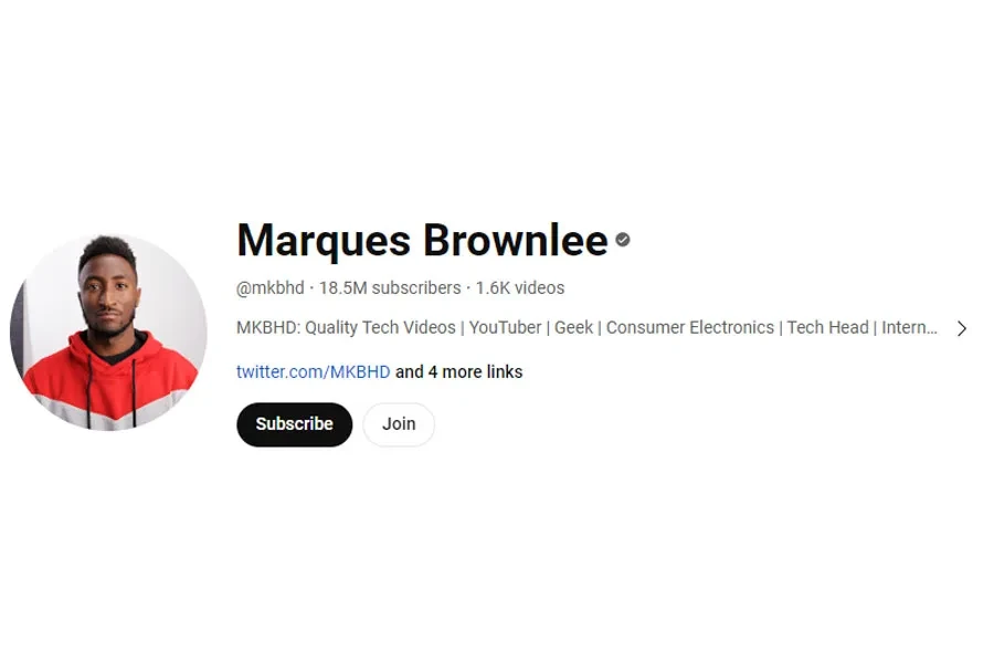 Marques Brownlee'nin YouTube ana sayfasından ekran görüntüsü