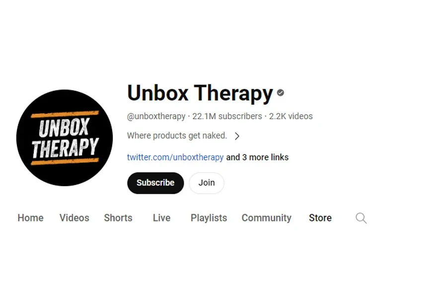 Captura de tela da página inicial do YouTube da Unbox Therapy