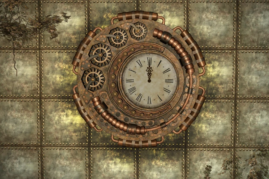 Mécanisme d'horlogerie et engrenages Steampunk dans une maison