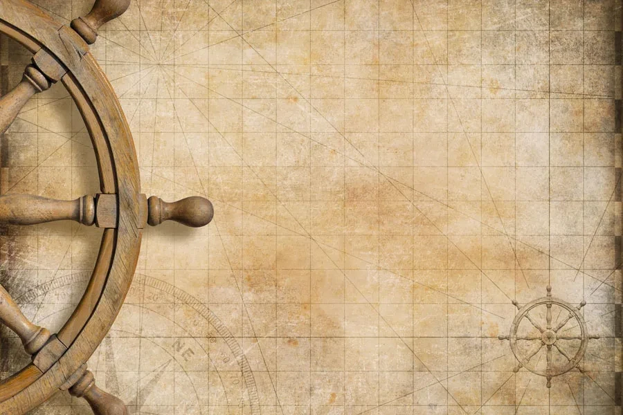 Steampunk wheel and nautical map background