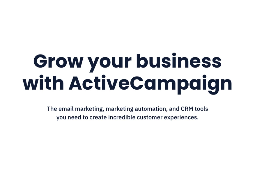 Текст с надписью «Развивайте свой бизнес с помощью ActiveCampaign».