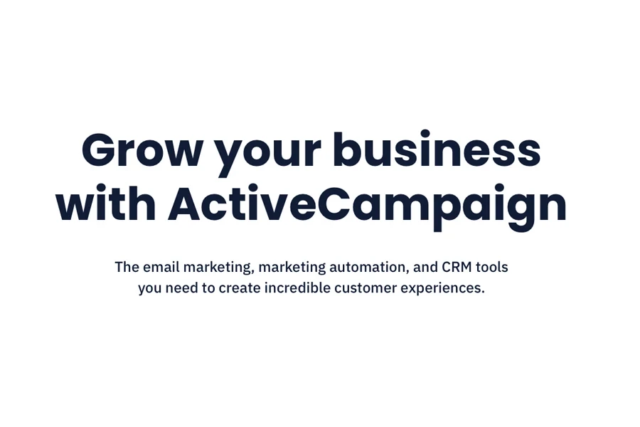 Texto que dice "Haga crecer su negocio con ActiveCampaign"