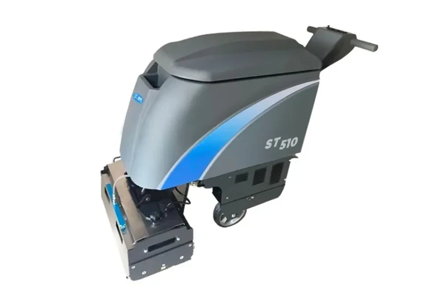 Walk-behind floor scrubber with a cylindrical brush