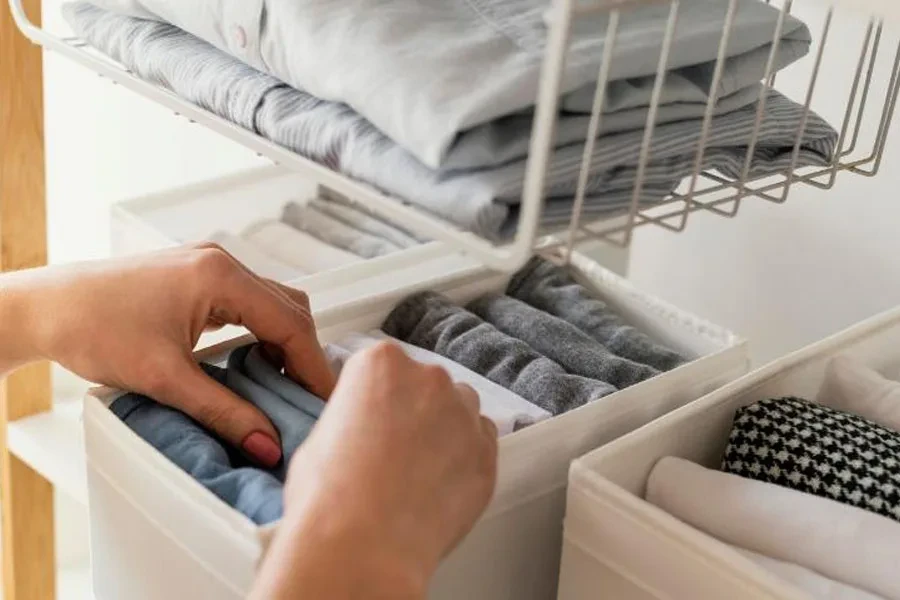 White laundry basket with compartments