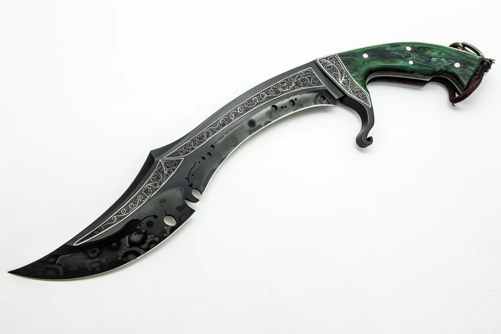 緑色のハンドルが付いた黒いゾンビナイフナイフ