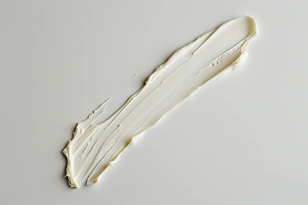 a swatch of cream in the shape of an elongated curved oval