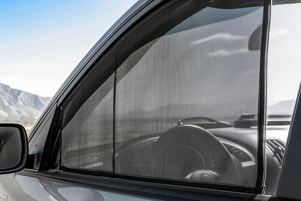 pelindung matahari mobil untuk jendela mobil dengan penutup jaring jendela samping di pintu kiri