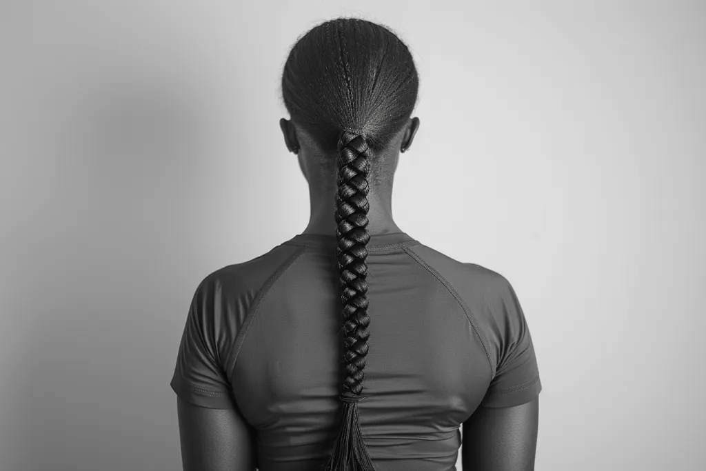 Foto einer schwarzen Frau mit langen geflochtenen Haaren