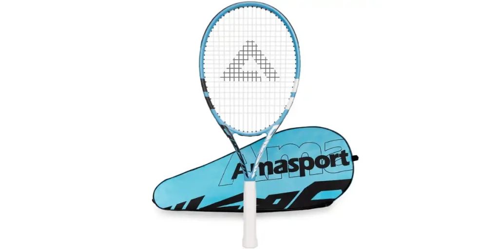 Raqueta de tenis de fibra de carbono de alto rendimiento.