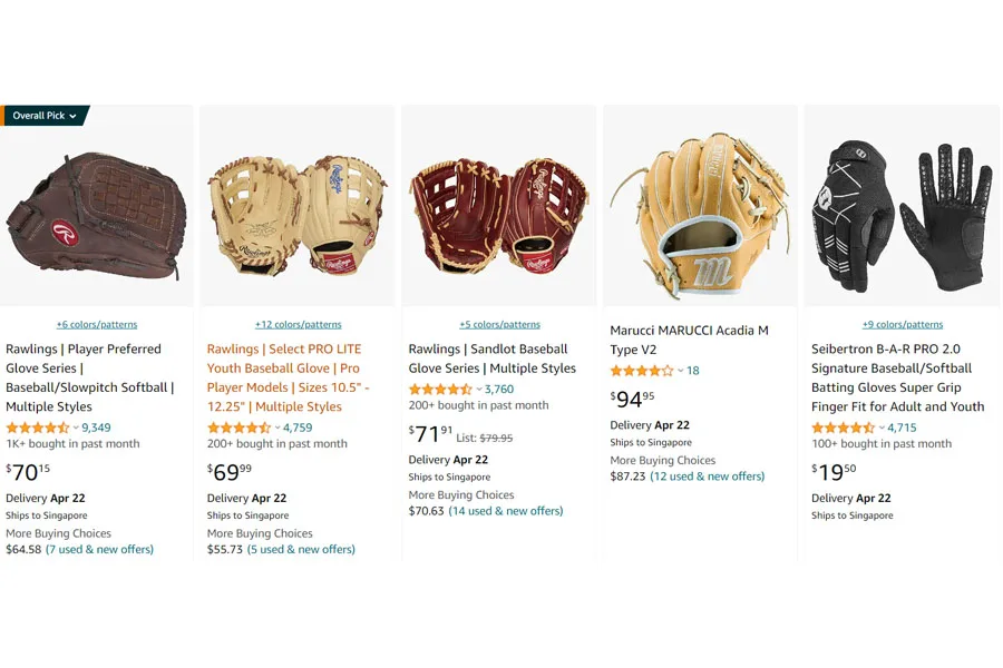 guanti da baseball più venduti