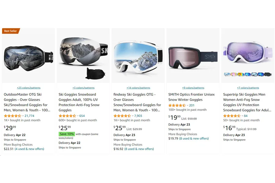 óculos de esqui mais vendidos