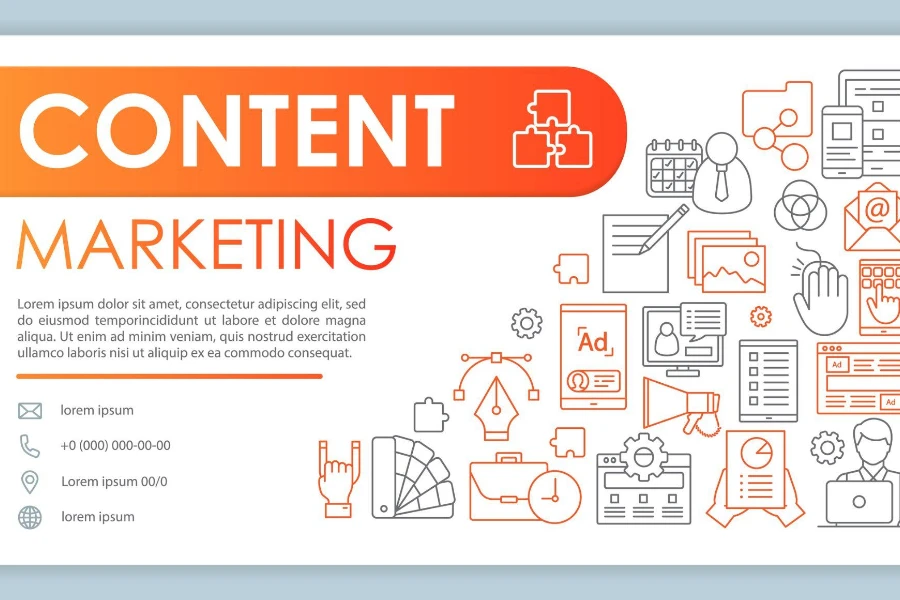 Banner de marketing de conteúdo, modelo de cartão de visita.